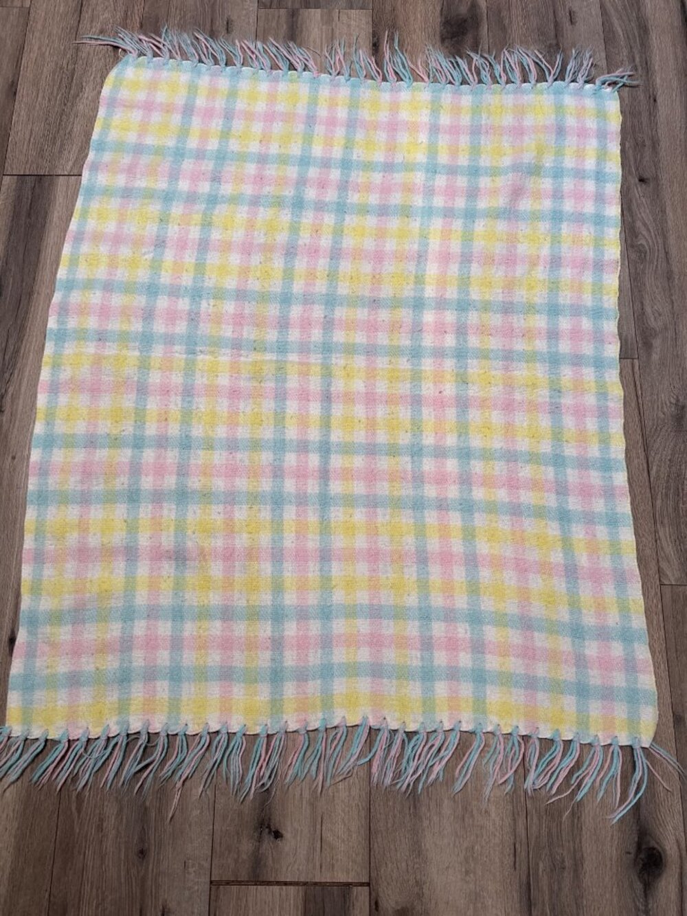 Pastel Plaid Throw Blanket With Fringe 36" X 32" Soft & Lightweight Multicolor P